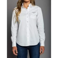 Kimes Ranch Women's White KR Team Button Down Shirt - Long