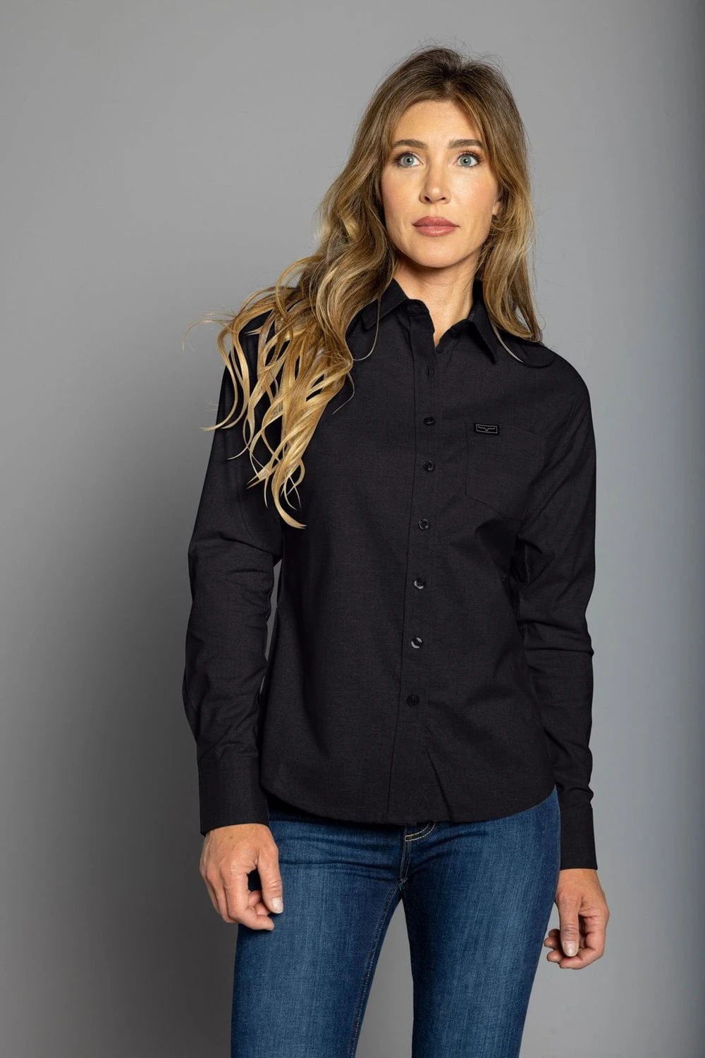 Kimes Ranch Womens Linville Black Cotton Blend L/S Shirt