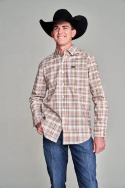 Kimes Ranch Mens Manzano Plaid Dress Sand Cotton Blend L/S Shirt