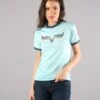 Kimes Ranch Womens Rhythm Ringer Light Blue Polyester S/S T-Shirt