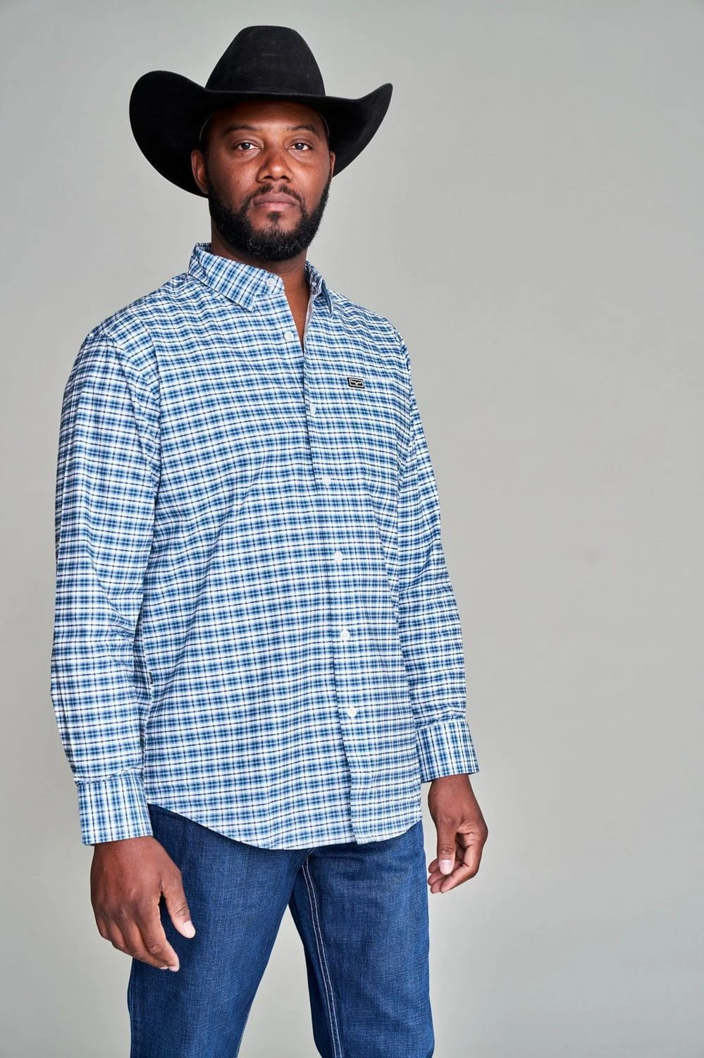 Kimes Ranch Mens Taos Plaid Dress Blue Cotton Blend L/S Shirt