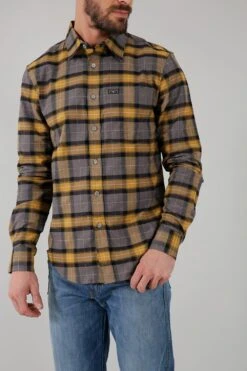 Kimes Ranch Mens Twin Peaks Flannel Dress Gold/Grey Cotton Blend L/S Shirt