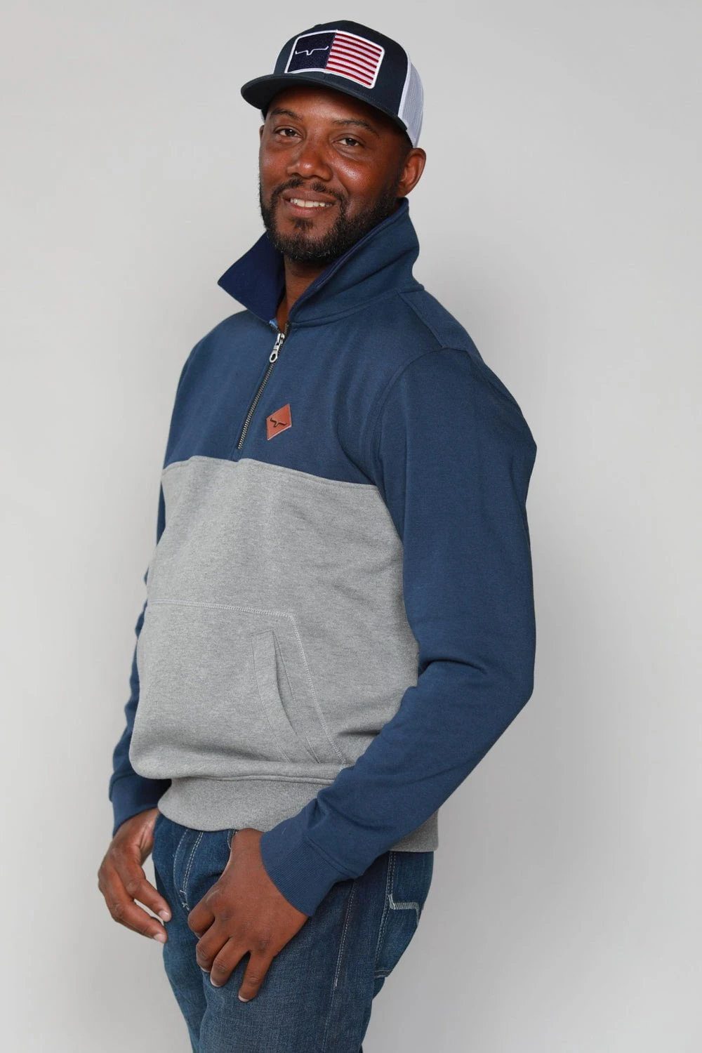 Kimes Ranch Mens Diamond Head QZ Navy/Grey Cotton Blend L/S Hoodie - Image 3