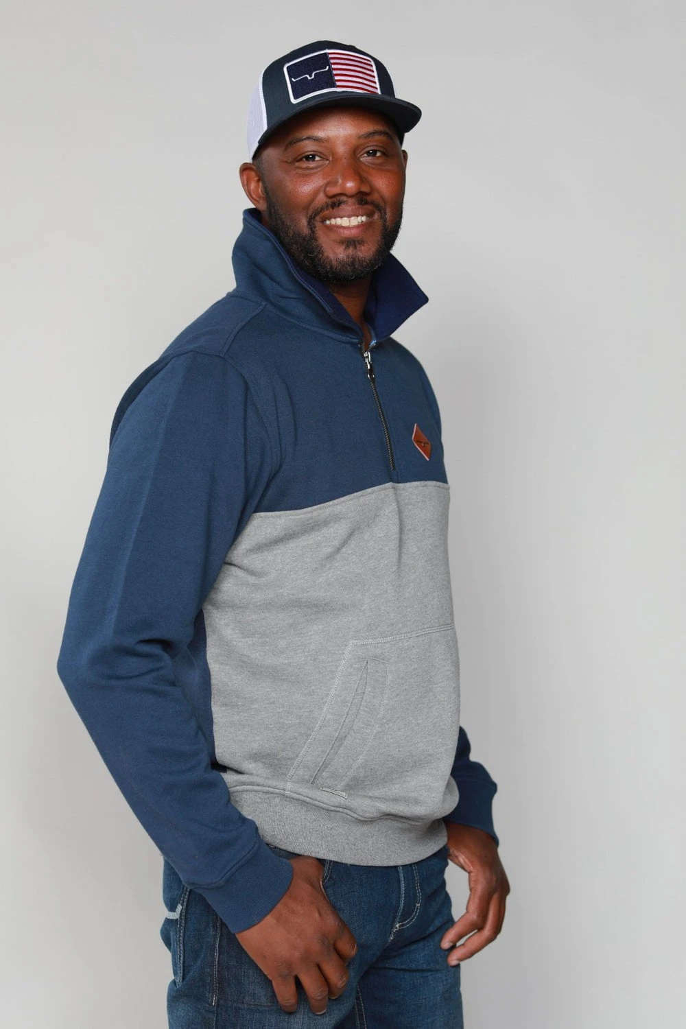 Kimes Ranch Mens Diamond Head QZ Navy/Grey Cotton Blend L/S Hoodie - Image 6