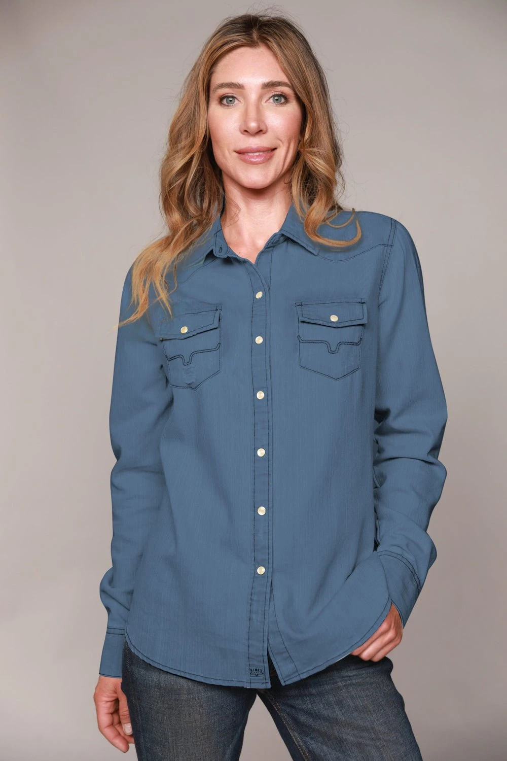 Kimes Ranch Womens Kaycee Top Dark Denim Cotton Blend L/S Shirt - Image 2