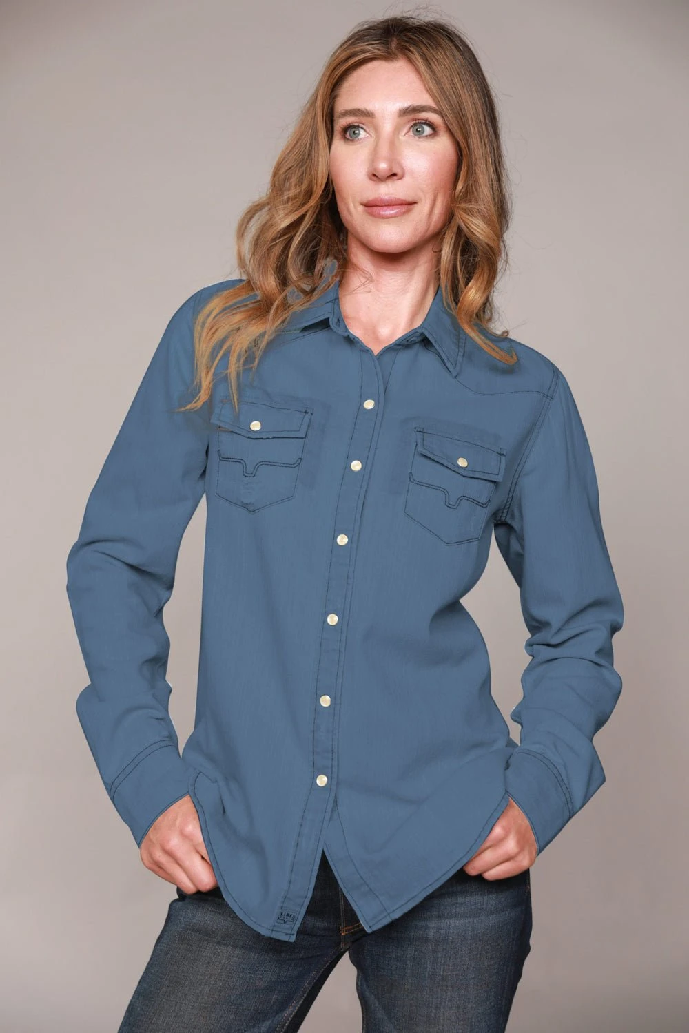 Kimes Ranch Womens Kaycee Top Dark Denim Cotton Blend L/S Shirt - Image 3