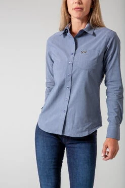 Kimes Ranch Womens Linville Solid Shirt Navy Cotton Blend L/S Western