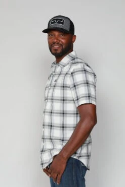 Kimes Ranch Mens Matador Plaid Grey Cotton Blend S/S Western Shirt