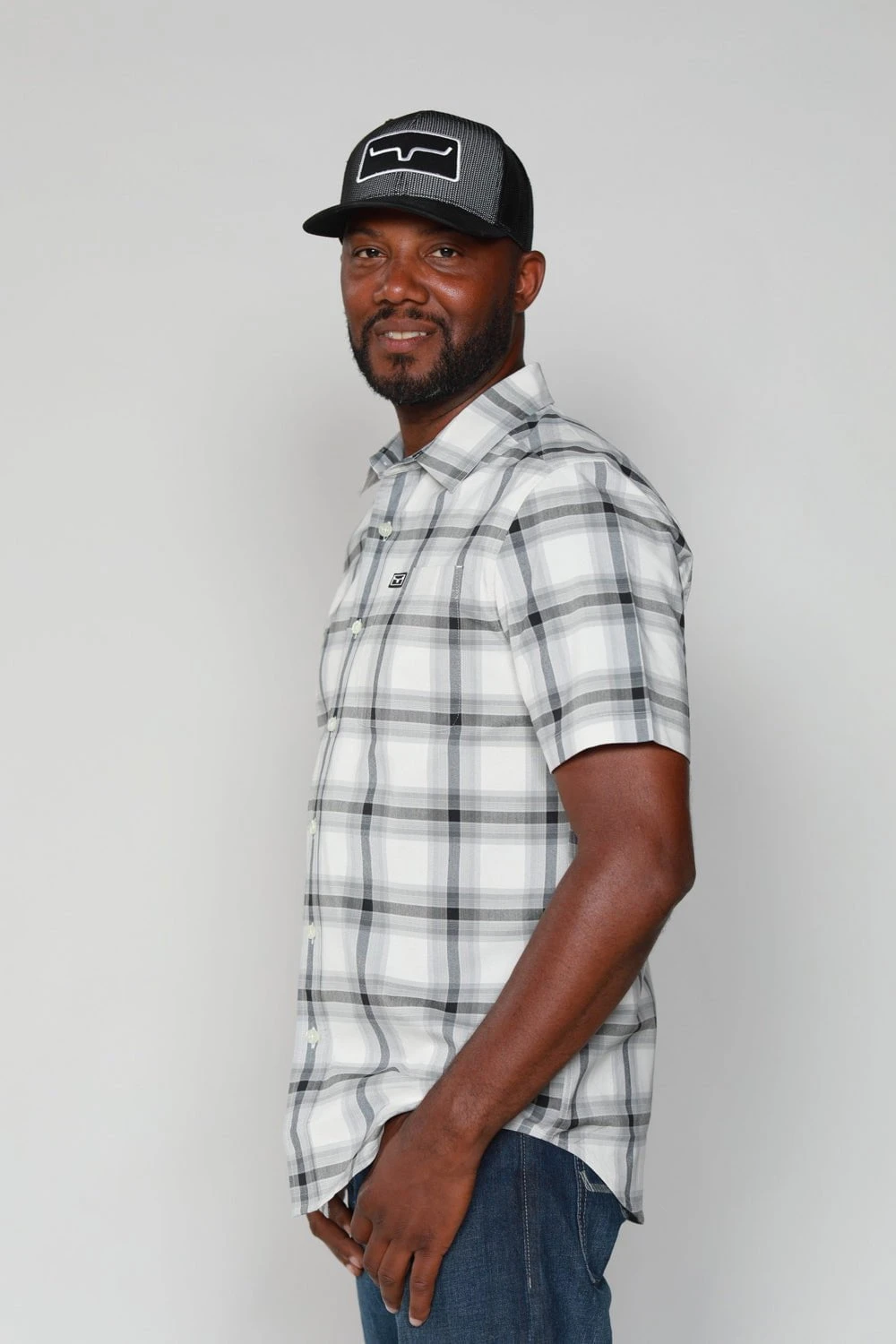 Kimes Ranch Mens Matador Plaid Grey Cotton Blend S/S Western Shirt