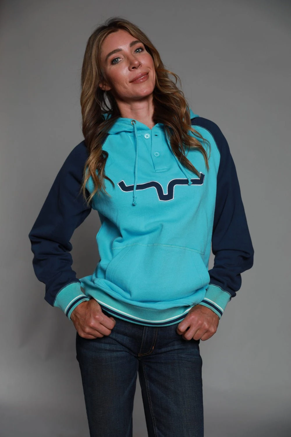 Kimes Ranch Womens Summer Love Fleece Blue Cotton Blend L/S Hoodie - Image 2